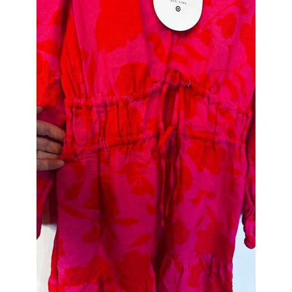 Kate Spade x Target Classic Rose Linen Long Sleeve Maxi Dress Pink/Red Sz XS - Picture 6 of 7
